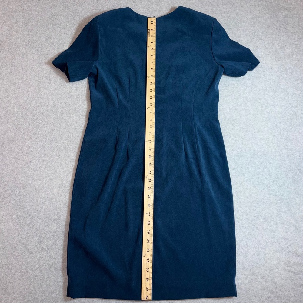 Vintage Worthington Sheath Dress 12P Dark Teal Faux Suede Pleated Short Sleeve - Picture 7 of 12